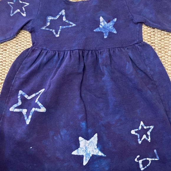 VNTG Batik Girls Dress Moon & Stars Long Sleeve Cotton Tie Dye Hand Made Size 4 - Picture 5 of 8